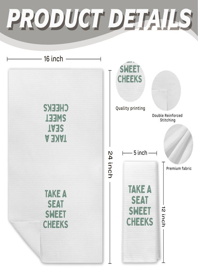 PIUD Sage Green Funny Bathroom Hand Towels, Take a Seat Sweet Cheeks Decorative Hand Towels for Bathroom Washroom Restroom Decor, 16x24 Inch - Image 2